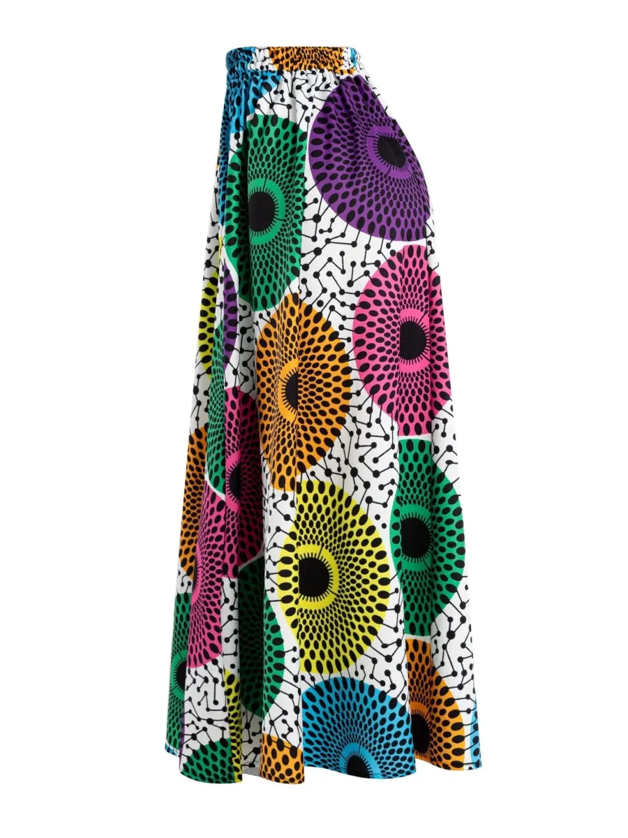 Graphic Print Elastic Waist Skirt, Elegant Flared Maxi Skirt For Spring & Summer