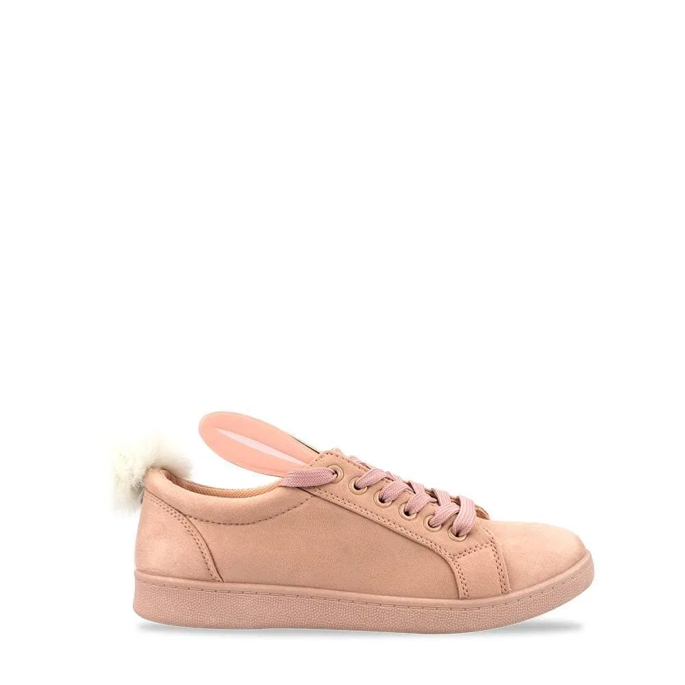 HARPER Ladies Flat Rabbit Ear Pom Pom Lace Up Trainer