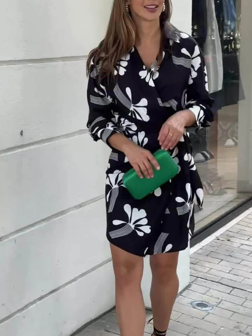 Leaf Print Wrap Mini Dress