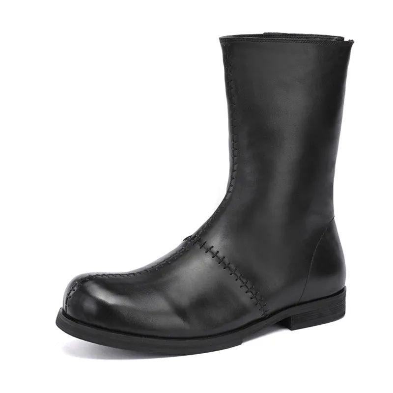 MARTIN ROZZIRA BRITISH DESIGN HIGH TOP LEATHER BOOTS IN BLACK