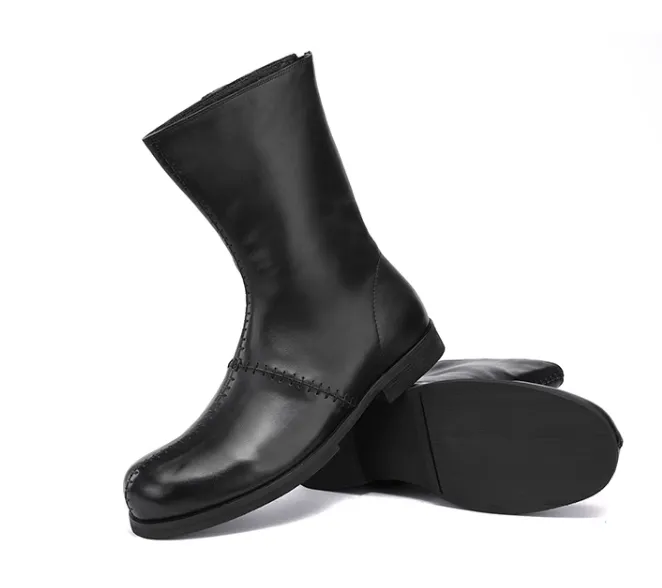 MARTIN ROZZIRA BRITISH DESIGN HIGH TOP LEATHER BOOTS IN BLACK