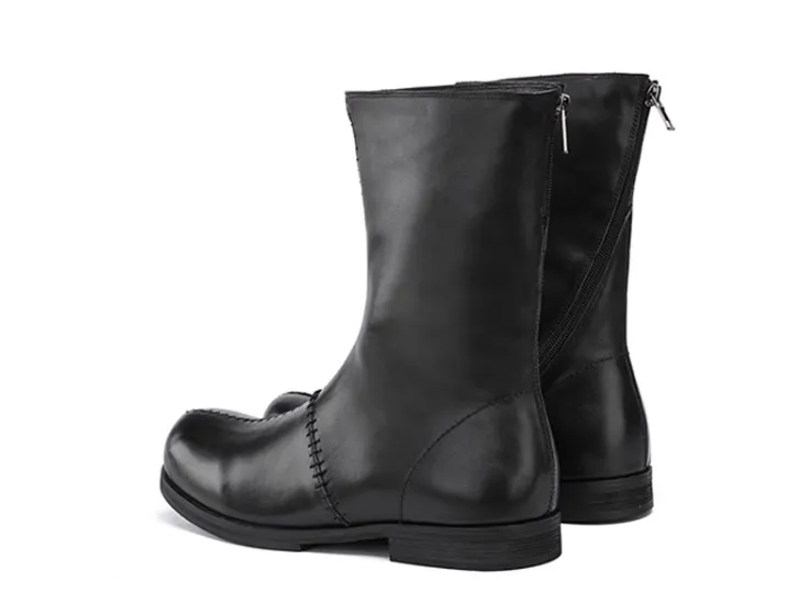 MARTIN ROZZIRA BRITISH DESIGN HIGH TOP LEATHER BOOTS IN BLACK