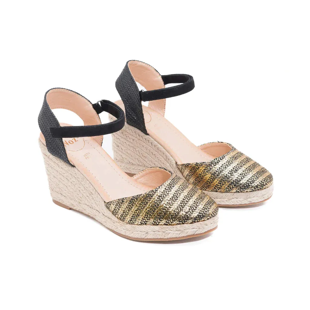 Mary Black Gold Espadrilles