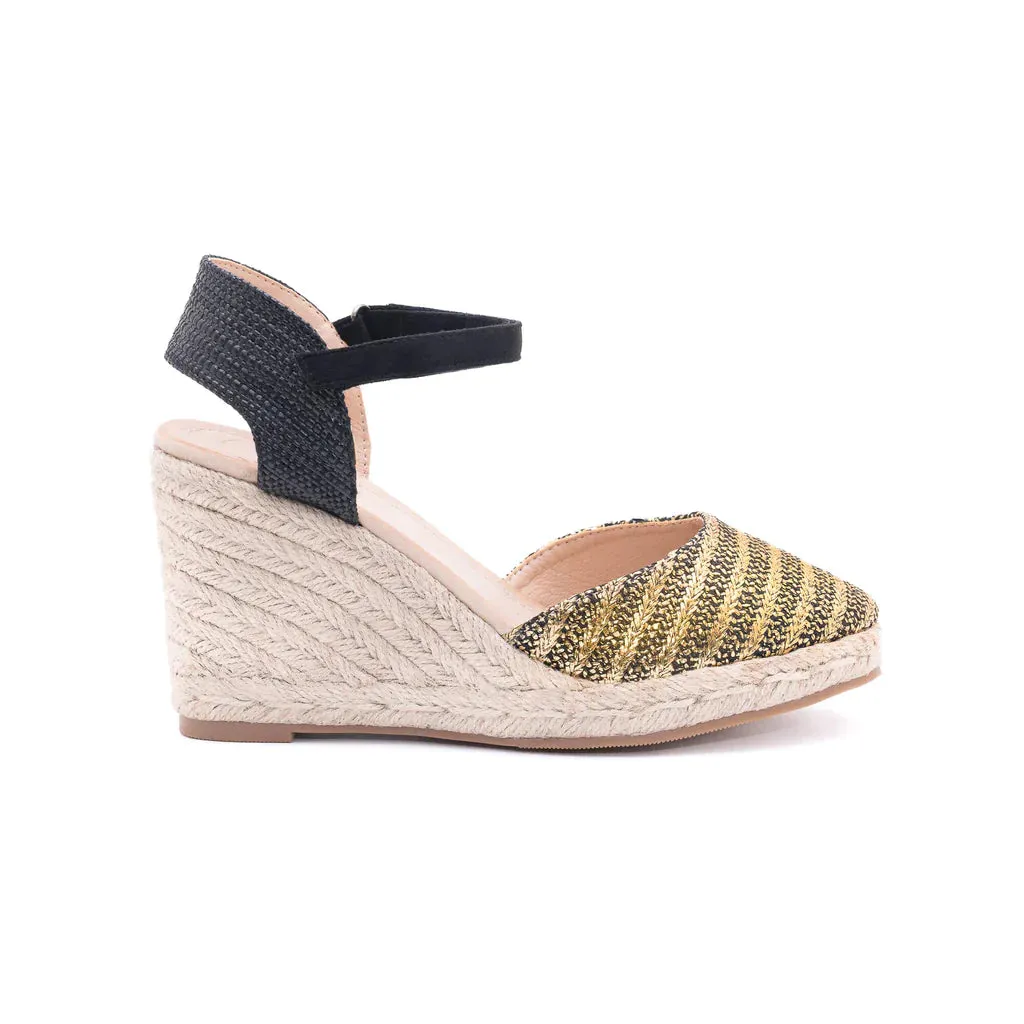 Mary Black Gold Espadrilles