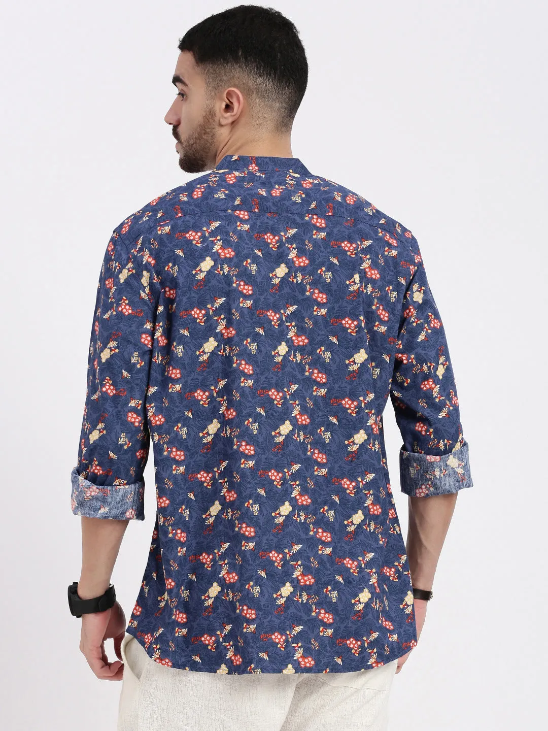 Men Blue Printed Slim Fit Shirt