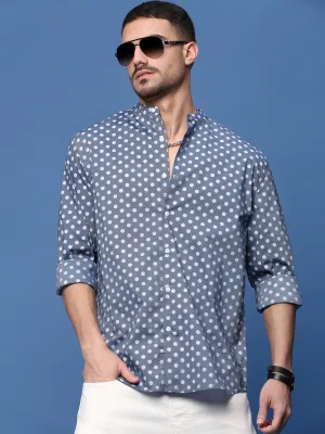 Men Grey Polka Dots Slim Fit Shirt