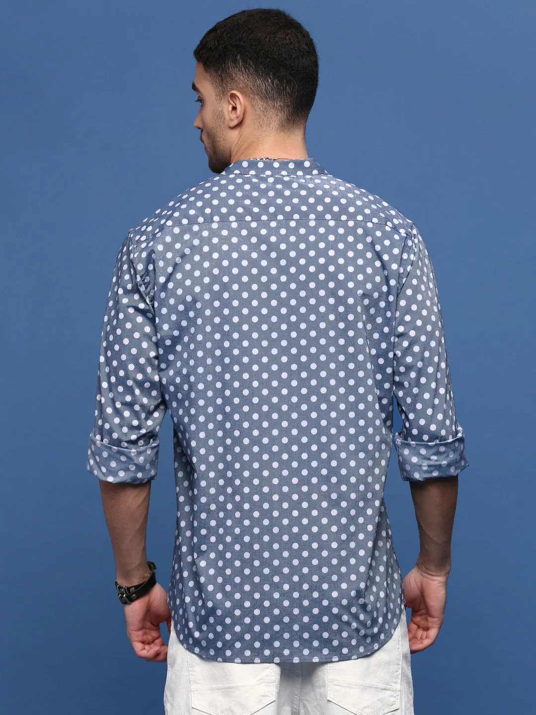 Men Grey Polka Dots Slim Fit Shirt