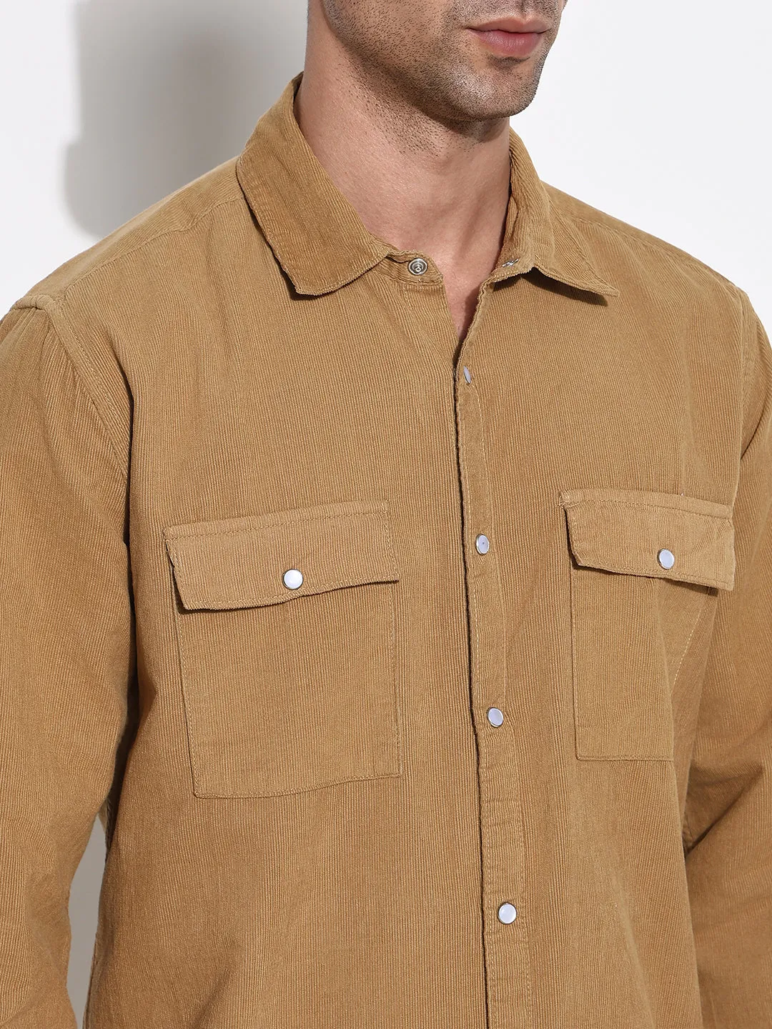 Men Khaki Solid Shirt