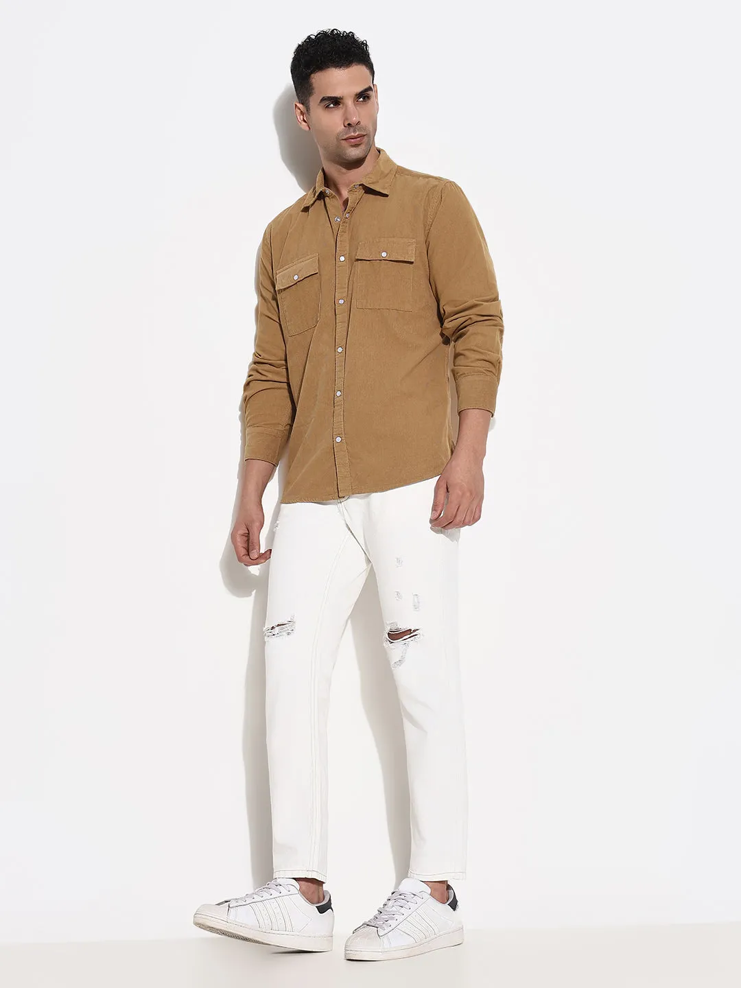 Men Khaki Solid Shirt