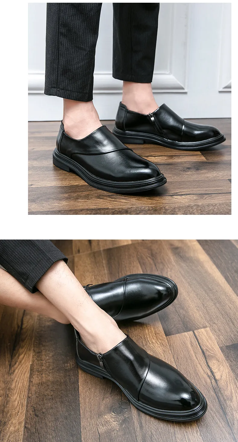 Men Pointed Toe Business Loafers Zip Closure Classy Handsome Formal Dress Shoes | 7823