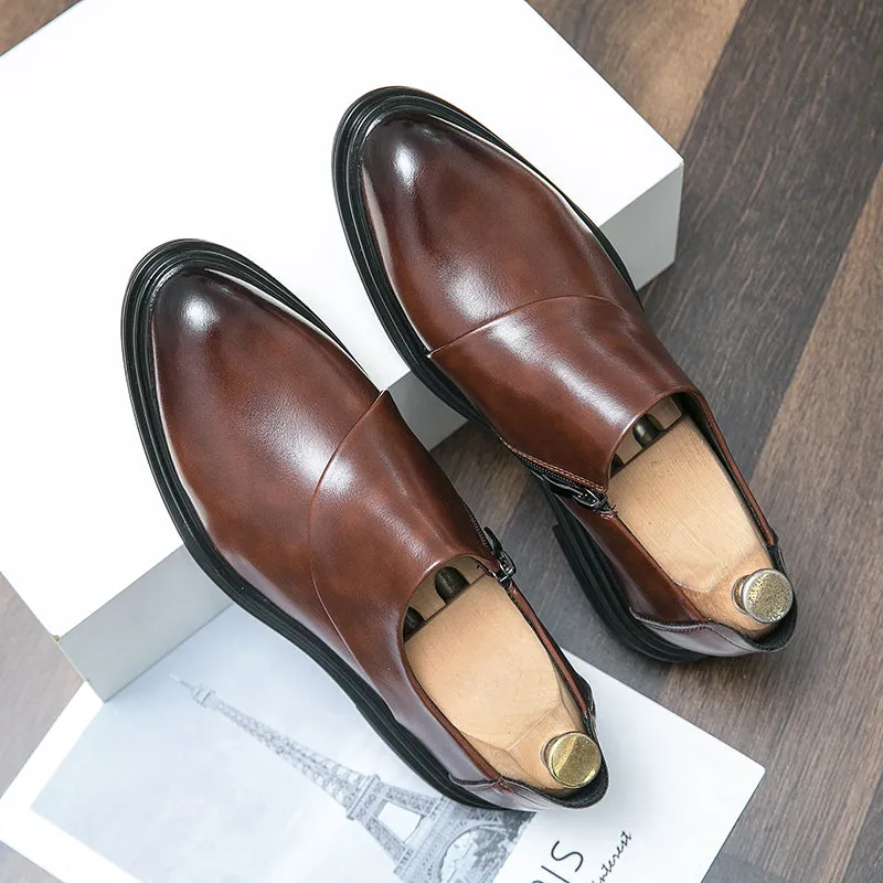 Men Pointed Toe Business Loafers Zip Closure Classy Handsome Formal Dress Shoes | 7823