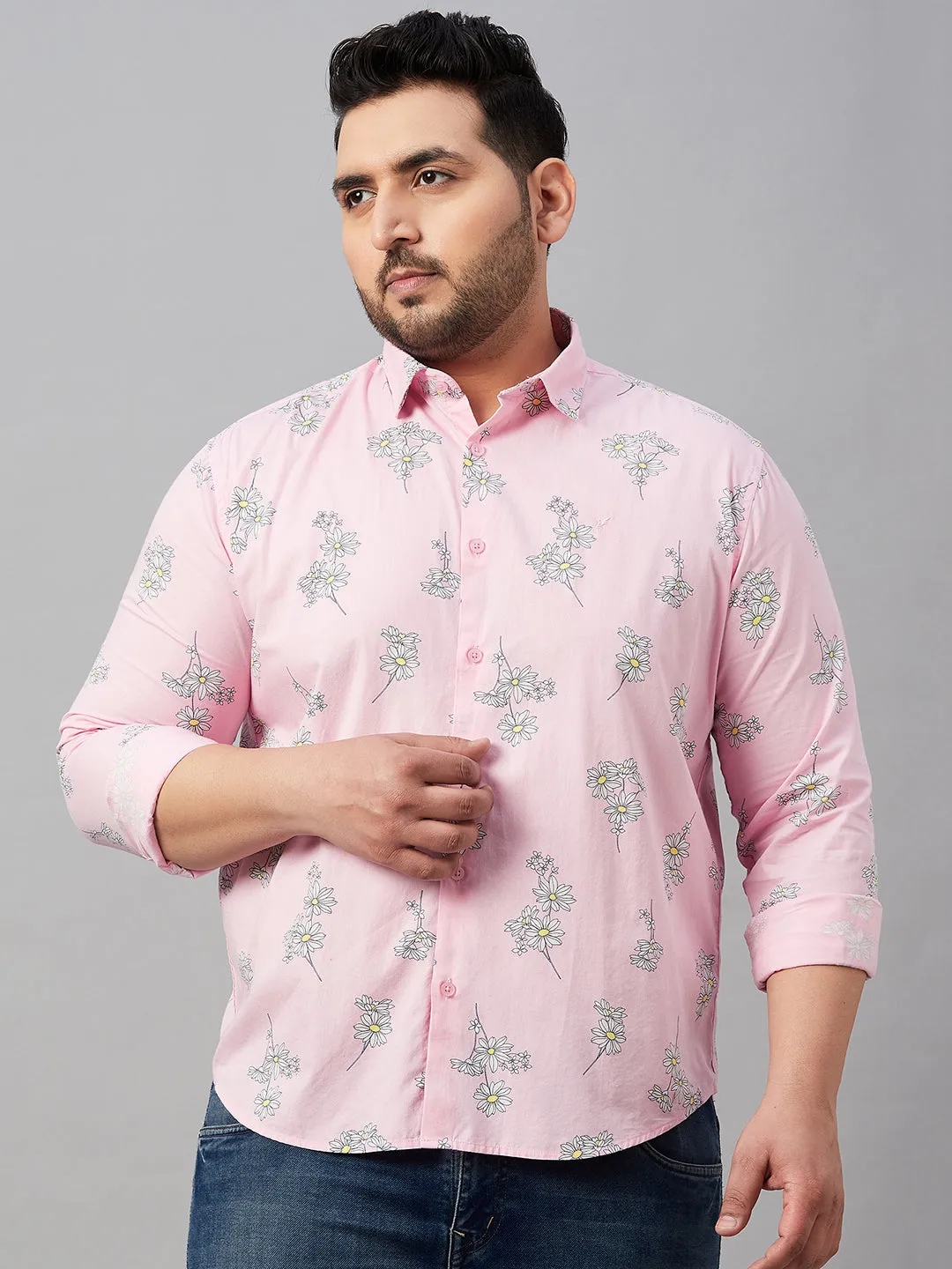 Men Printed Pink Smart Shirt