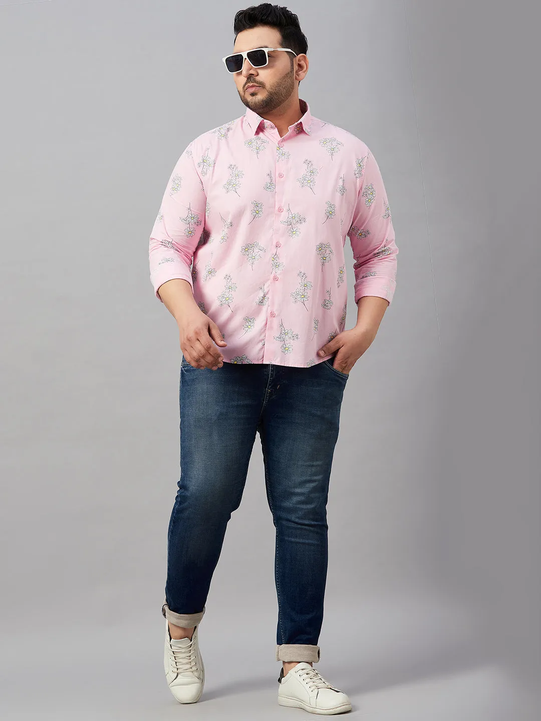 Men Printed Pink Smart Shirt