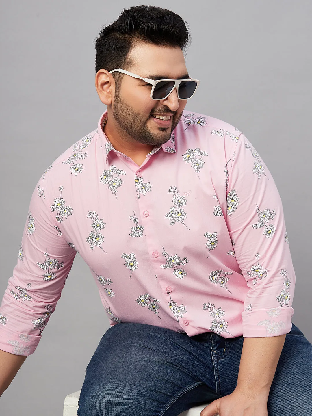 Men Printed Pink Smart Shirt