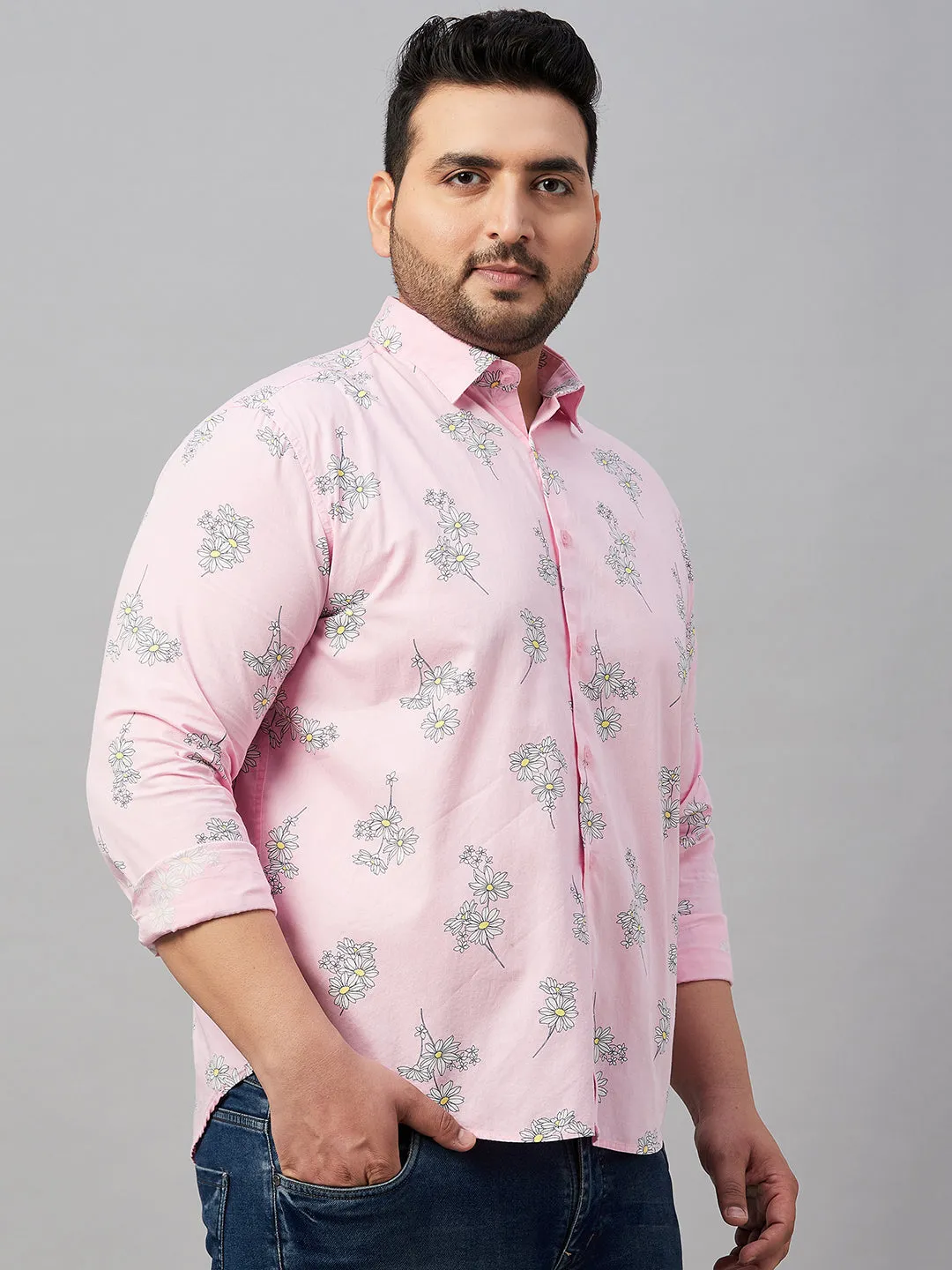 Men Printed Pink Smart Shirt