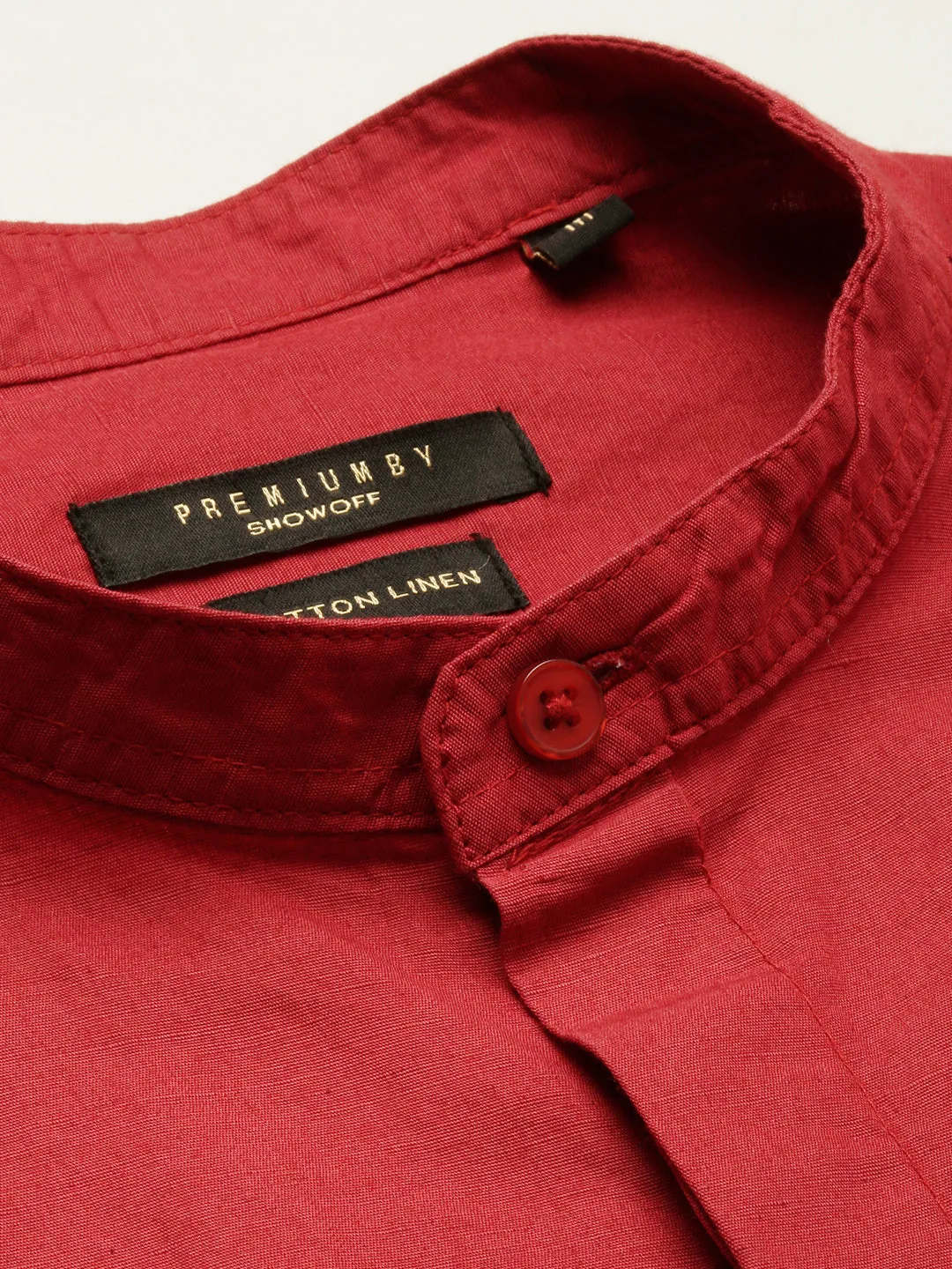 Men Red Mandarin Collar Solid Shirt