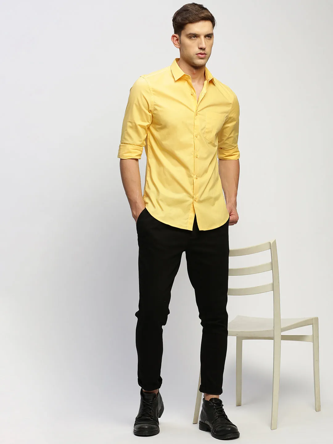 Men Yellow Solid Shirt