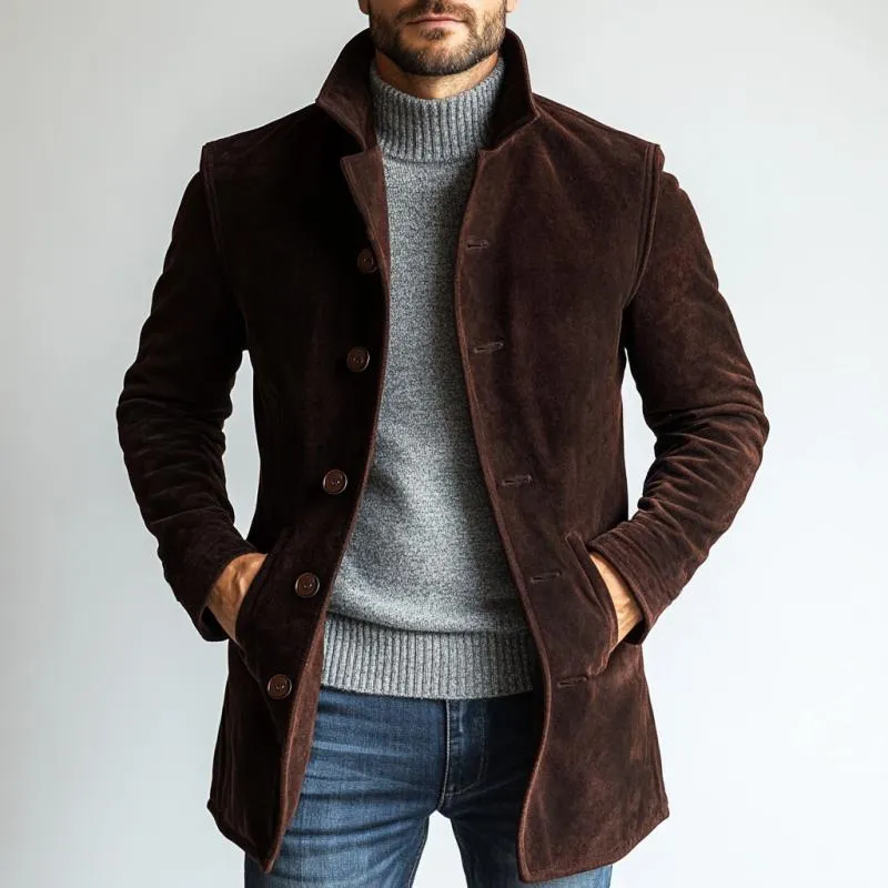 Men's Casual Solid Suede Single Breasted Mid-Length Coat 94491369Y