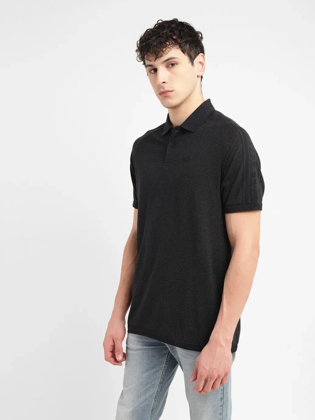 Men's Self Design Slim Fit Polo T-shirt