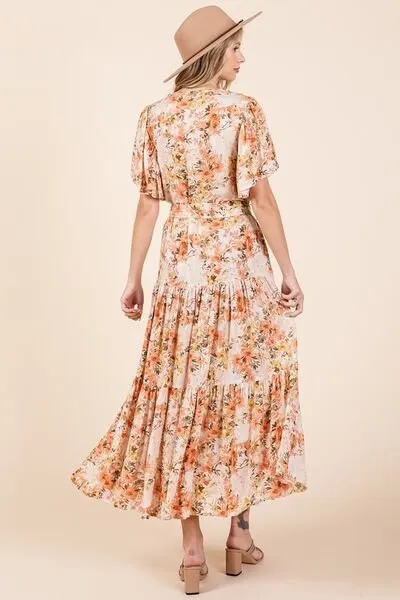 Mittoshop Floral Tie Waist Flutter Sleeve Tiered Dress