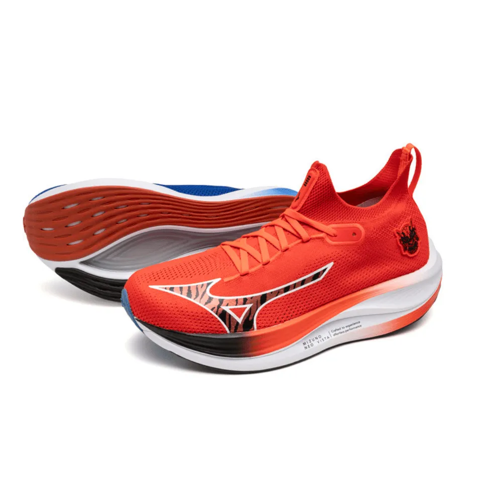 Mizuno Unisex Neo Vista Running Shoes in Oni Demon Mizuno Ignition Red/Black/Baseball Blue SS25