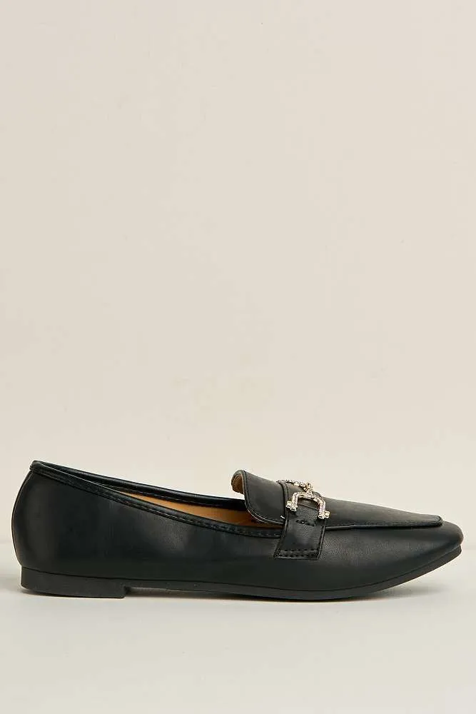 Mona Horsebit Diamante Detail Loafers in Black