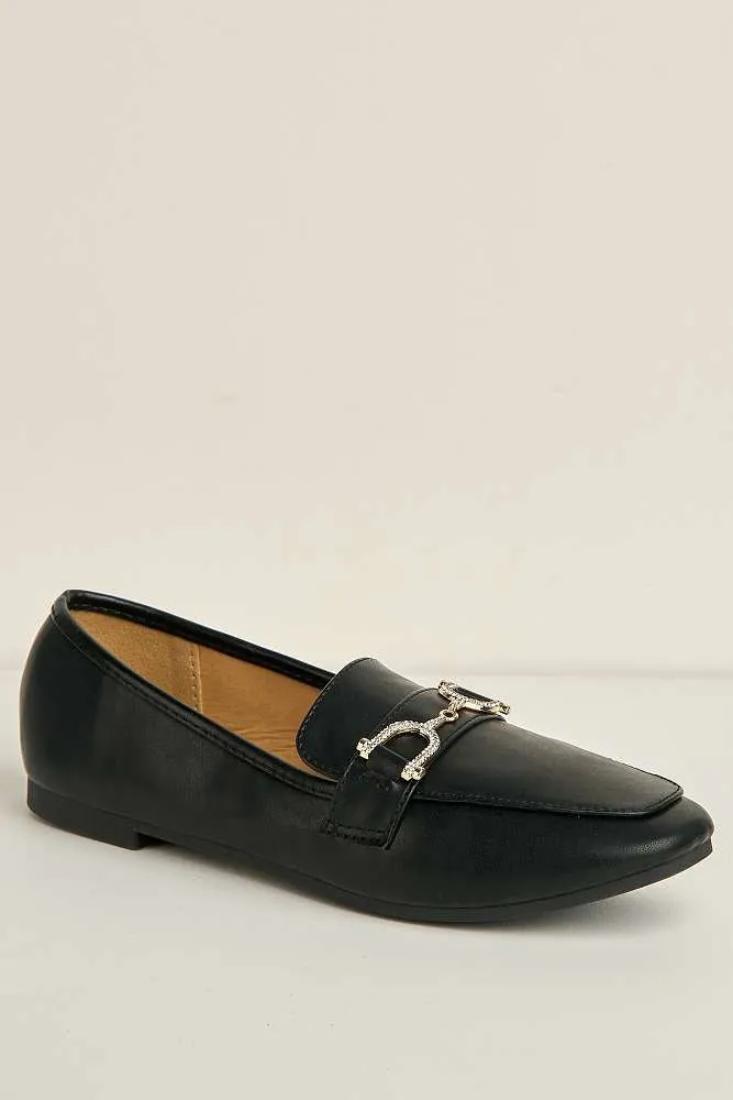 Mona Horsebit Diamante Detail Loafers in Black