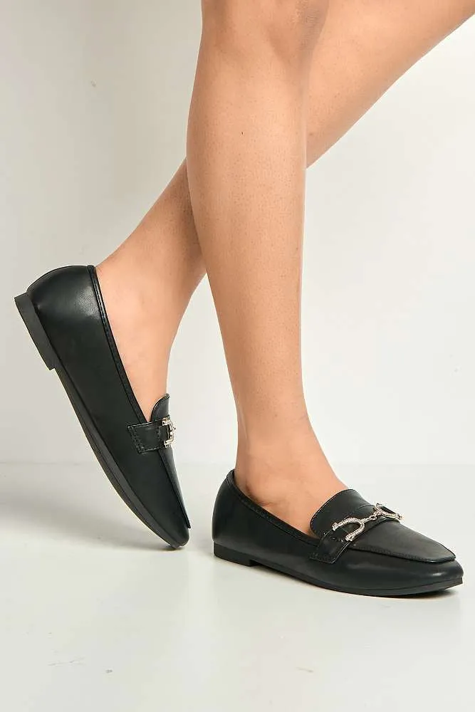 Mona Horsebit Diamante Detail Loafers in Black