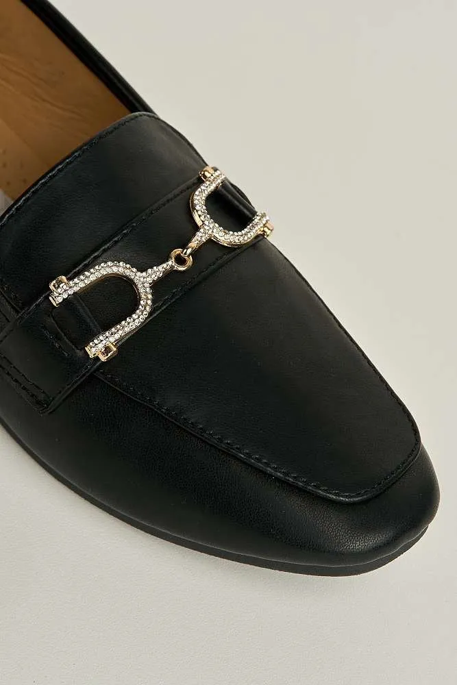 Mona Horsebit Diamante Detail Loafers in Black