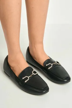 Mona Horsebit Diamante Detail Loafers in Black