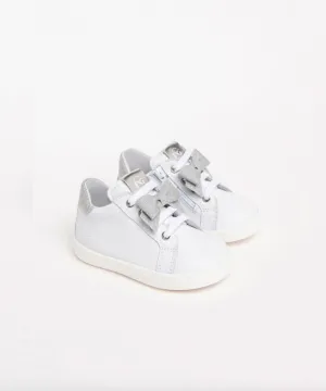 NERO GIARDINI KIDS LEATHER TRAINERS BOW TIE WHITE