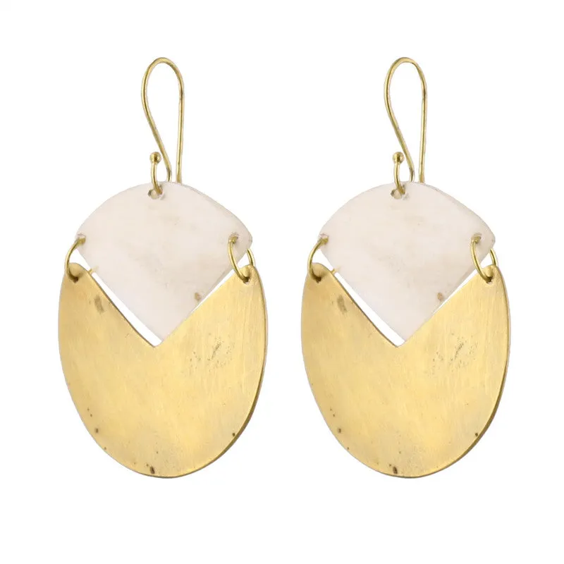 Padang Linked Oval Earring - Light Horn, Brass