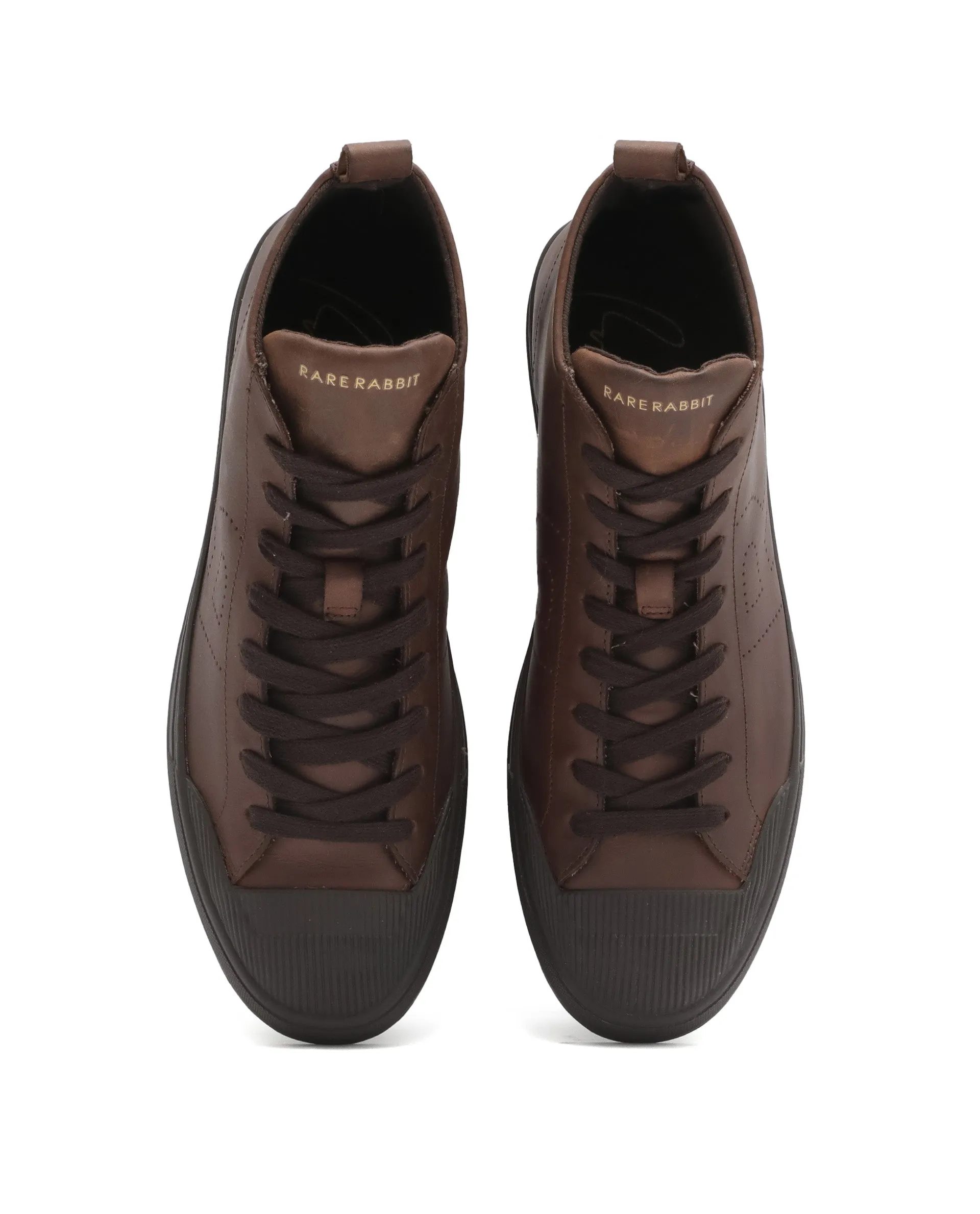 Rare Rabbit Men's Sauroil Hi Pro Brown High Top Lace Up Premium Oil Pull-Up Leather Sneaker