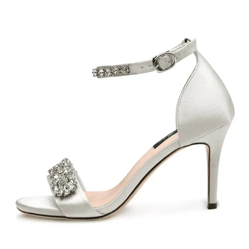 Silk Rhinestone Embellished Ankle Strap High Heel Sandals