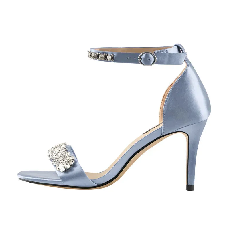 Silk Rhinestone Embellished Ankle Strap High Heel Sandals