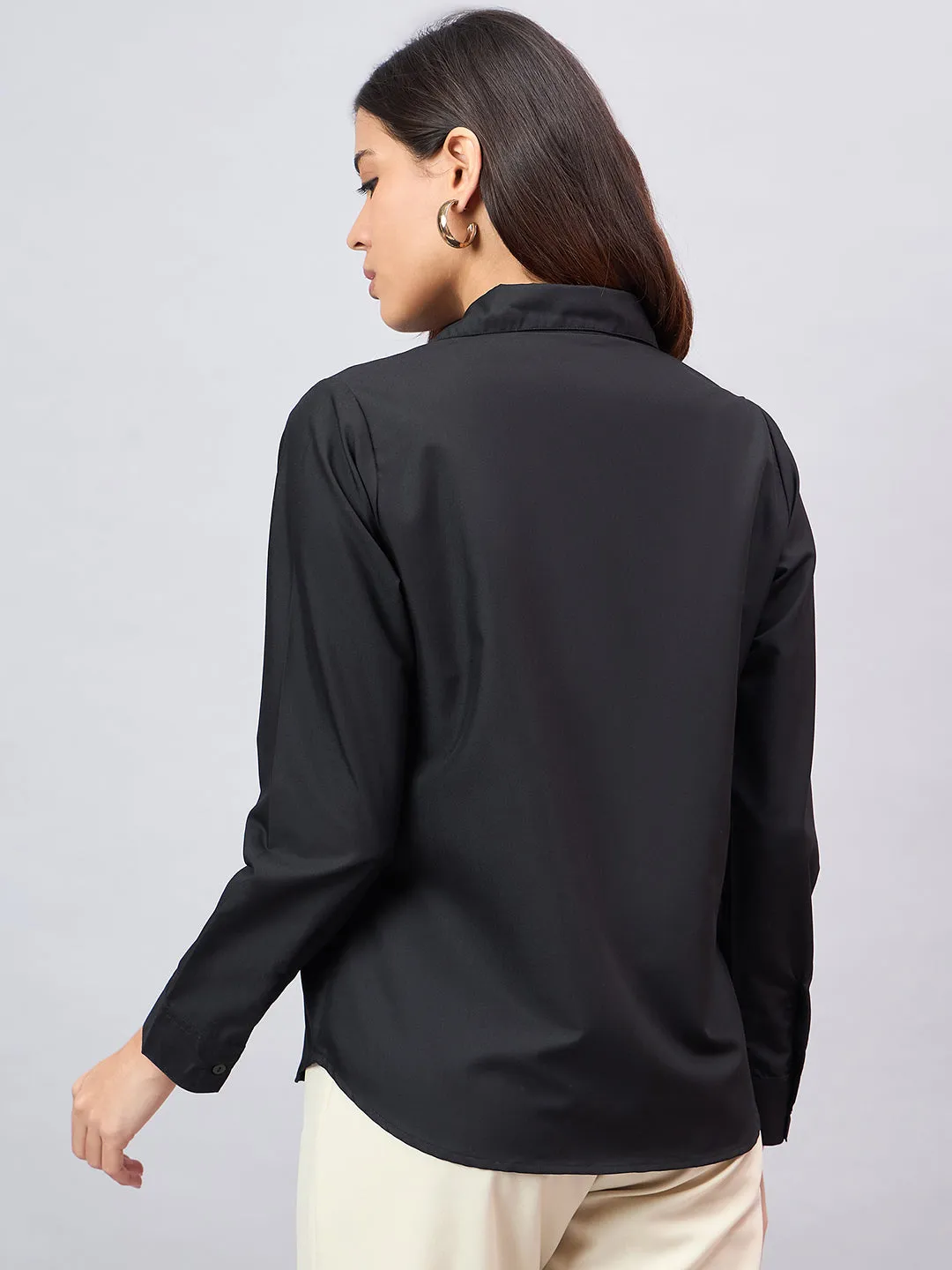 Style Quotient Women Black Solid Formal Shirt