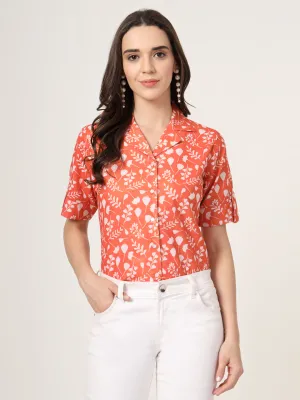 Style Quotient Women Brown And White Floral Printed Polyviscose short Sleeve Semi Formal Shirt