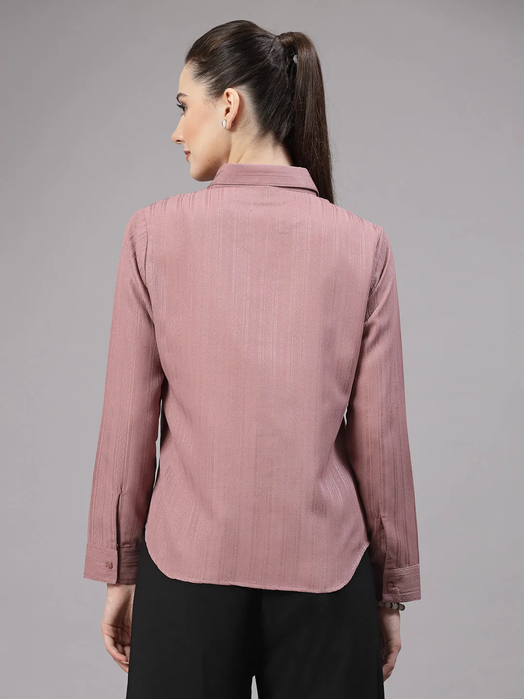 Style Quotient Women Lilac Self Design Polyester Formal Shirt