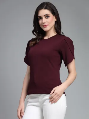 Style Quotient Women Maroon Poly Knit Smart Casual  Top