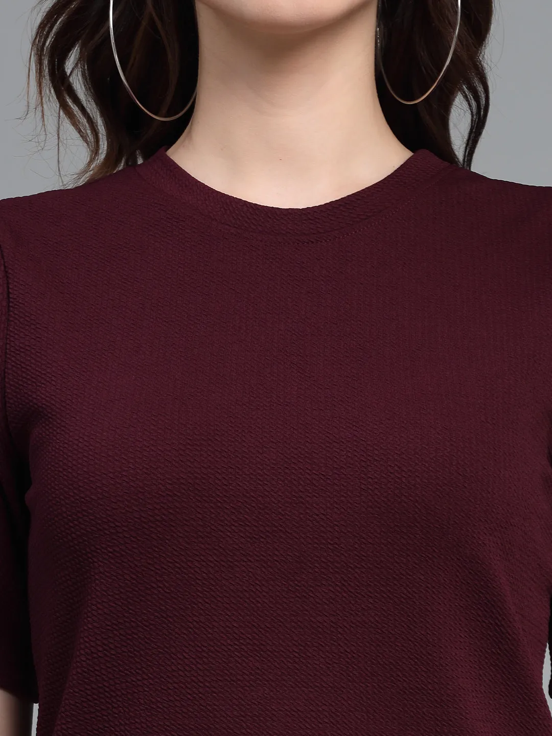 Style Quotient Women Maroon Poly Knit Smart Casual  Top