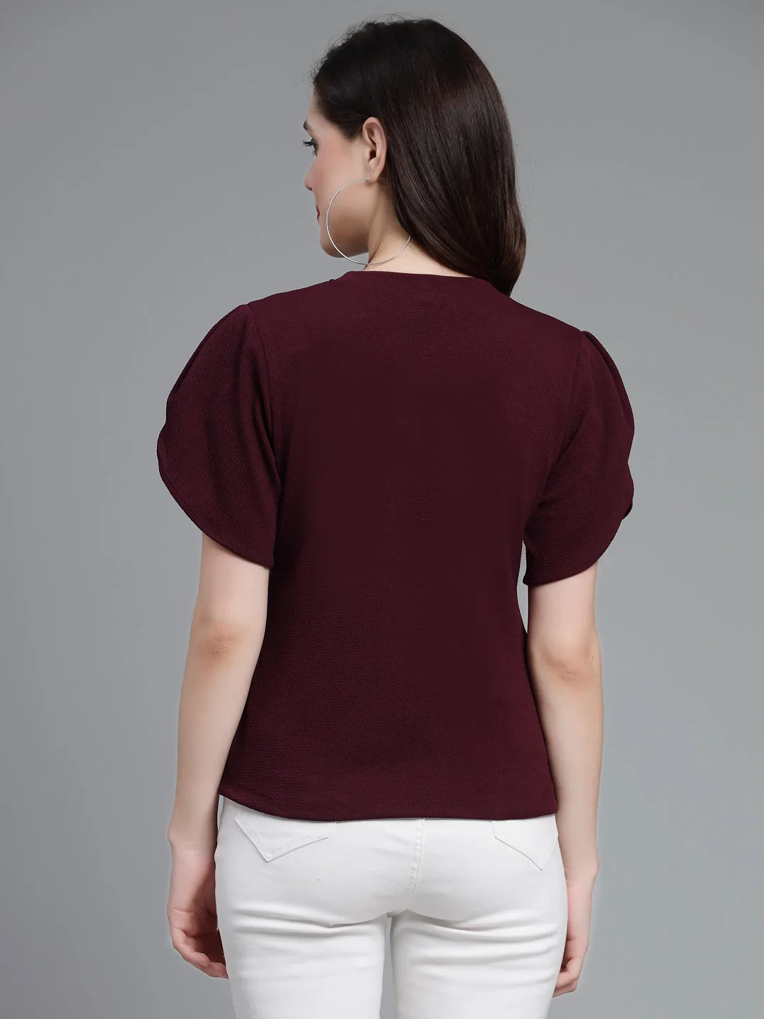 Style Quotient Women Maroon Poly Knit Smart Casual  Top