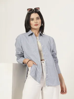 Style Quotient Women Stripe Grey And White Polycotton Oversize Shirt