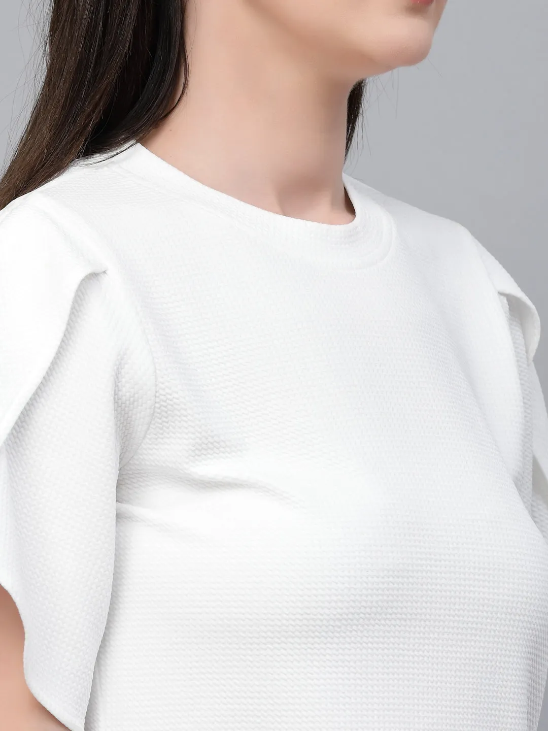 Style Quotient Women White Poly Knit Smart Casual  Top