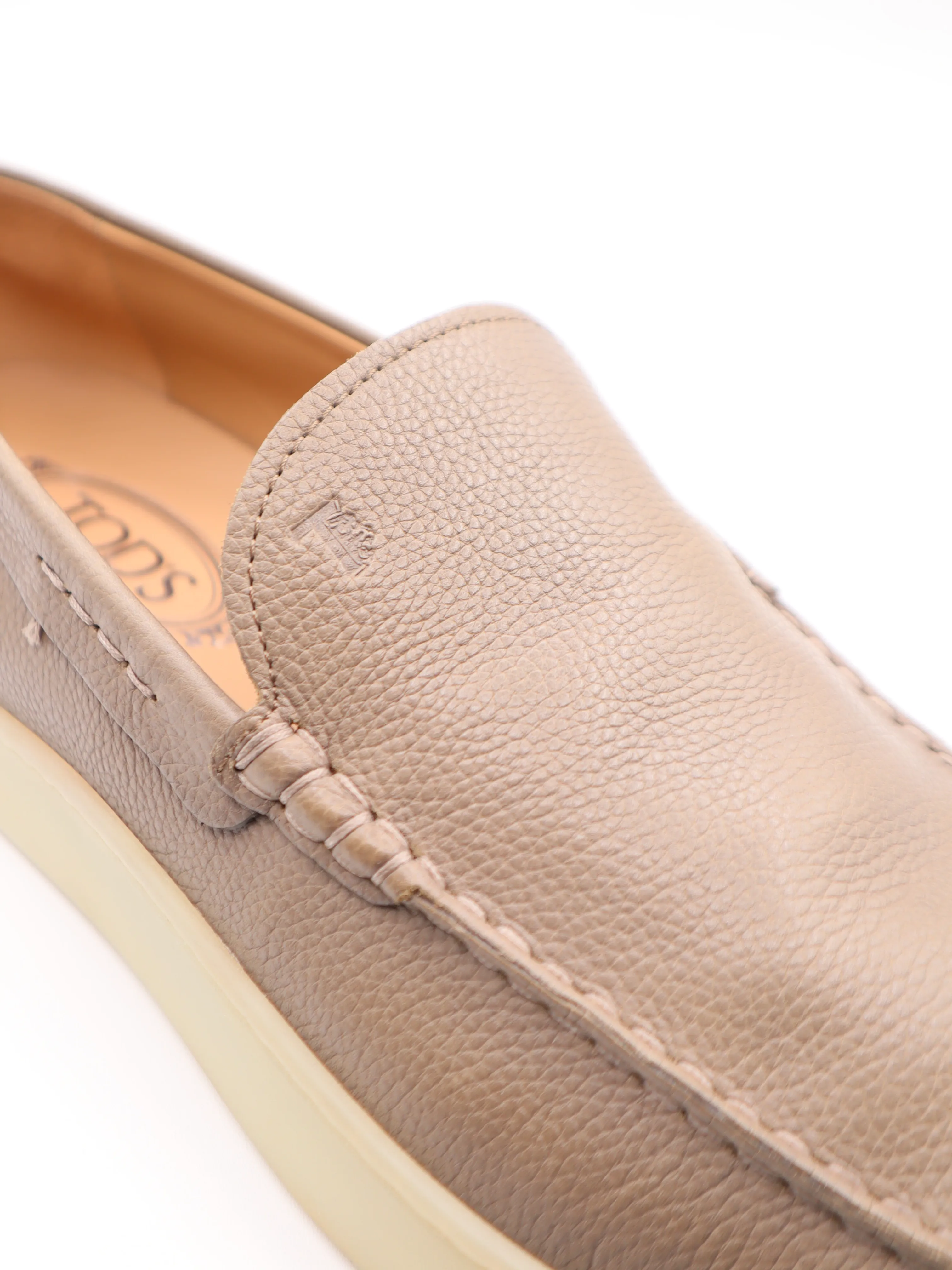 Tods Mens Beige Leather Grained Slip On Espadrille