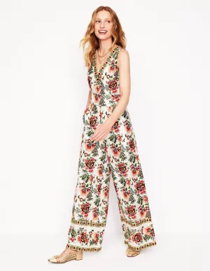 V-Neck Linen Jumpsuit-Ivory, Botanica Terrace