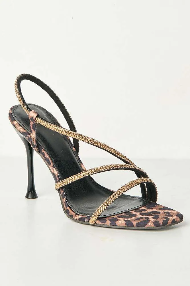 Val 3 Diamante Band Stiletto Heeled Sandals in Leopard