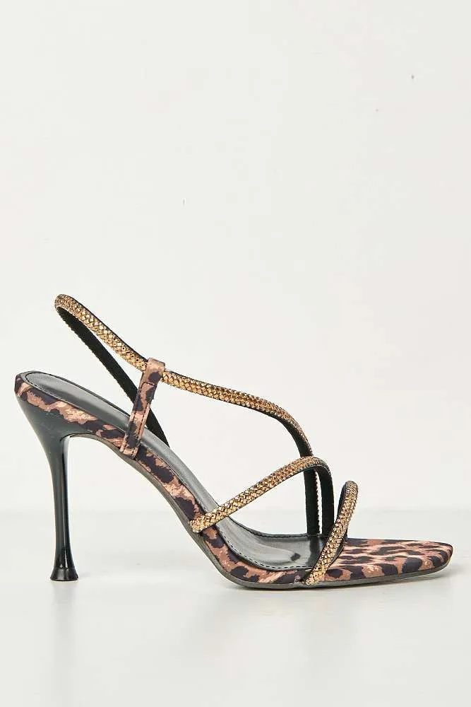 Val 3 Diamante Band Stiletto Heeled Sandals in Leopard