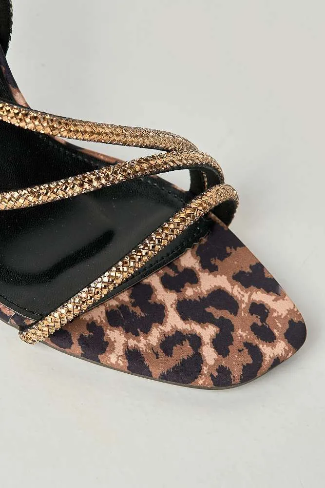 Val 3 Diamante Band Stiletto Heeled Sandals in Leopard