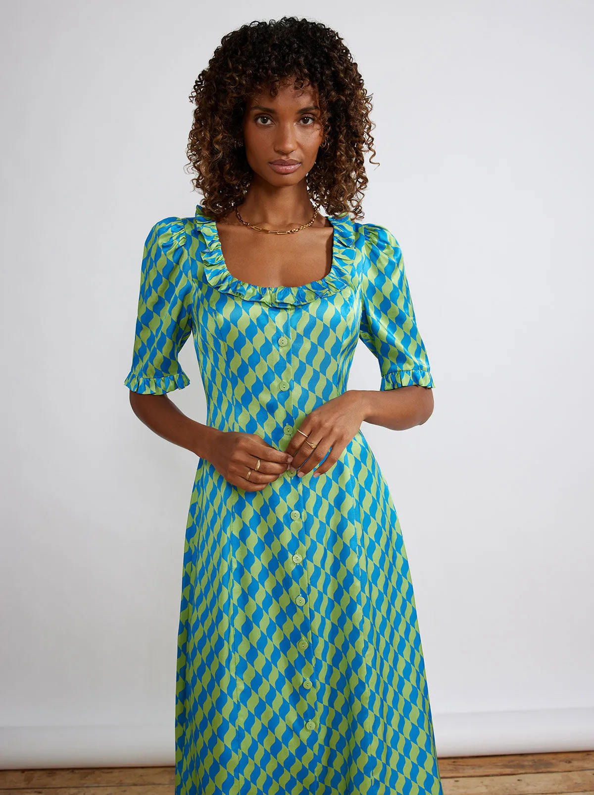 Violette Green Wavy Tile Tea Dress