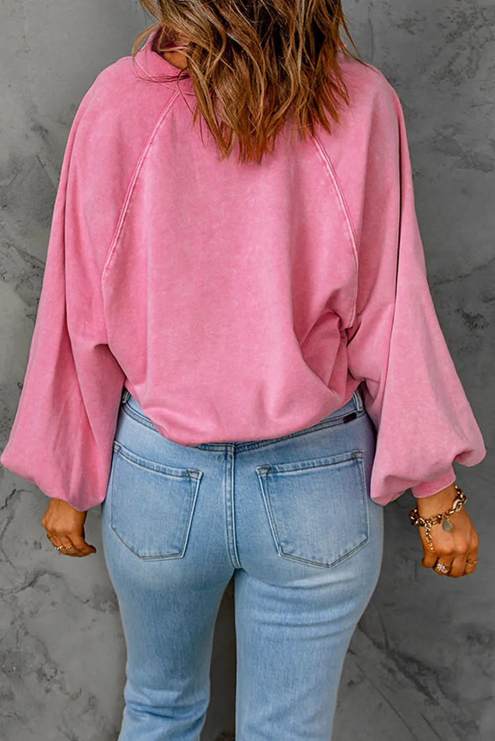 Washed Lantern Sleeve Pullover Sweatshirt